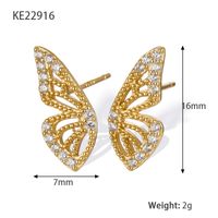 Fairy Style Butterfly Metal Plating Hollow Out Inlay Artificial Diamond 18k Gold Plated Silver Plated Women's Ear Studs sku image 1