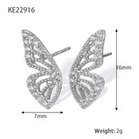 Fairy Style Butterfly Metal Plating Hollow Out Inlay Artificial Diamond 18k Gold Plated Silver Plated Women's Ear Studs sku image 2