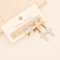 1 Set Lady Commute Letter Star Heart Shape Inlay Stainless Steel Zircon 18K Gold Plated Earrings sku image 5