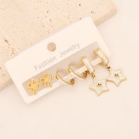 1 Set Lady Commute Letter Star Heart Shape Inlay Stainless Steel Zircon 18K Gold Plated Earrings main image 7