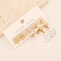 1 Set Lady Commute Letter Star Heart Shape Inlay Stainless Steel Zircon 18K Gold Plated Earrings main image 9