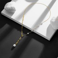 Imitation Pearl Titanium Steel 18K Gold Plated Simple Style Tassel Pendant Necklace main image 3