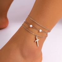 Simple Style Classic Style Commute Cross Round Imitation Pearl Alloy Copper Women's Anklet main image 5