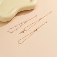Simple Style Classic Style Commute Cross Round Imitation Pearl Alloy Copper Women's Anklet main image 4