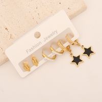1 Set Classic Style Commute Star Moon Heart Shape Enamel Inlay Stainless Steel Zircon 18K Gold Plated Earrings sku image 2
