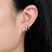 1 Pair Simple Style Commute Shiny Circle Plating Inlay Sterling Silver Zircon 18k Gold Plated White Gold Plated Hoop Earrings main image 5