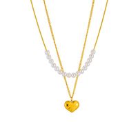 Imitation Pearl Titanium Steel 18K Gold Plated Elegant Sweet Heart Shape Layered Necklaces sku image 1