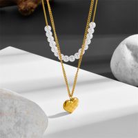 Imitation Pearl Titanium Steel 18K Gold Plated Elegant Sweet Heart Shape Layered Necklaces main image 2