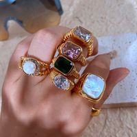 Retro Croissant Twisted Spiral Emerald Pink Zircon Stainless Steel Ring main image 1