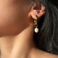 Wholesale Fashion 18k Gold-plated Single Freshwater Pearl Pendant Earrings Nihaojewelry main image 2