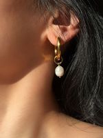 Wholesale Fashion 18k Gold-plated Single Freshwater Pearl Pendant Earrings Nihaojewelry main image 3