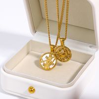 Retro Constellation Stainless Steel Plating Inlay Carving Shell 18k Gold Plated Necklace Pendant main image 4