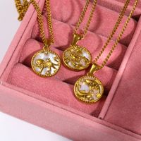 Retro Constellation Stainless Steel Plating Inlay Carving Shell 18k Gold Plated Necklace Pendant main image 3