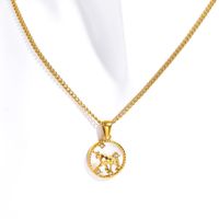 Retro Constellation Stainless Steel Plating Inlay Carving Shell 18k Gold Plated Necklace Pendant sku image 17