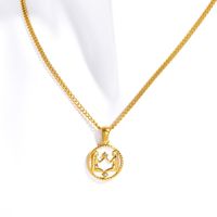 Retro Constellation Stainless Steel Plating Inlay Carving Shell 18k Gold Plated Necklace Pendant sku image 18