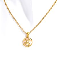 Retro Constellation Stainless Steel Plating Inlay Carving Shell 18k Gold Plated Necklace Pendant sku image 21