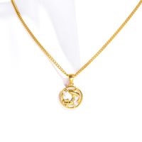 Retro Constellation Stainless Steel Plating Inlay Carving Shell 18k Gold Plated Necklace Pendant sku image 24