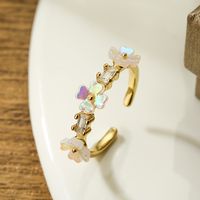 Sweet Artistic Flower Copper 18k Gold Plated Zircon Open Ring In Bulk main image 3