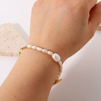 Nouveau Simple 18k Ot Boucle En Acier Inoxydable Chaîne Perle Bracelet En Gros Nihaojewelry main image 3