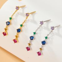 1 Pair Vintage Style Lady Tassel Plating Inlay Sterling Silver Zircon 18k Gold Plated White Gold Plated Drop Earrings main image 3