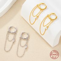 1 Pair Simple Style Commute Solid Color Plating Chain Inlay Sterling Silver Zircon 18k Gold Plated White Gold Plated Earrings main image 4
