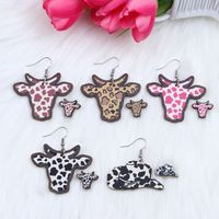 Casual Simple Style Cow Pattern Cattle Wood Printing Women's Drop Earrings Ear Studs main image 1