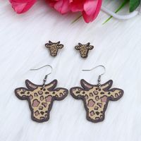 Casual Simple Style Cow Pattern Cattle Wood Printing Women's Drop Earrings Ear Studs main image 3