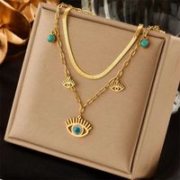 Streetwear Eye Titanium Steel Plating Inlay Turquoise Layered Necklaces main image 1