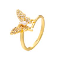Simple Style Classic Style Butterfly Copper Plating Inlay Zircon 14k Gold Plated Open Ring sku image 2