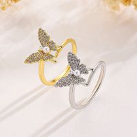 Simple Style Classic Style Butterfly Copper Plating Inlay Zircon 14k Gold Plated Open Ring main image 1