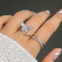 Simple Style Classic Style Butterfly Copper Plating Inlay Zircon 14k Gold Plated Open Ring main image 5