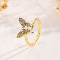 Simple Style Classic Style Butterfly Copper Plating Inlay Zircon 14k Gold Plated Open Ring main image 3