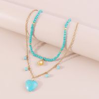 Elegant Vacation Bohemian Heart Shape Turquoise Beaded Inlay Layered Necklaces Pendant Necklace main image 3