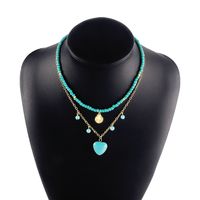 Elegant Vacation Bohemian Heart Shape Turquoise Beaded Inlay Layered Necklaces Pendant Necklace sku image 1
