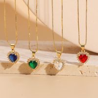 Elegant Classic Style Heart Shape Copper 14k Gold Plated Zircon Pendant Necklace In Bulk main image 1