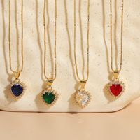 Elegant Classic Style Heart Shape Copper 14k Gold Plated Zircon Pendant Necklace In Bulk main image 9