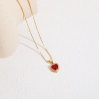 Elegant Classic Style Heart Shape Copper 14k Gold Plated Zircon Pendant Necklace In Bulk main image 6