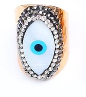 Retro Streetwear Pentagram Devil's Eye Copper Inlay Natural Stone Shell Open Ring sku image 1