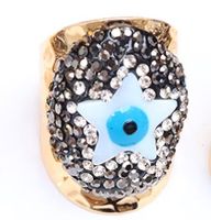 Retro Streetwear Pentagram Devil's Eye Copper Inlay Natural Stone Shell Open Ring sku image 2