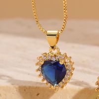 Elegant Classic Style Heart Shape Copper 14k Gold Plated Zircon Pendant Necklace In Bulk sku image 3
