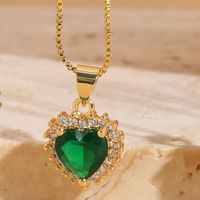 Elegant Classic Style Heart Shape Copper 14k Gold Plated Zircon Pendant Necklace In Bulk sku image 1