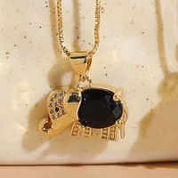 Elegant Classic Style Elephant Copper Irregular Plating Inlay Zircon 14k Gold Plated Pendant Necklace sku image 3