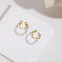 1 Pair Elegant Luxurious Classic Style U Shape Round Asymmetrical Inlay Copper Pearl Zircon 14k Gold Plated Ear Studs main image 7