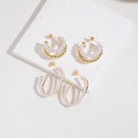 1 Pair Elegant Luxurious Classic Style U Shape Round Asymmetrical Inlay Copper Pearl Zircon 14k Gold Plated Ear Studs main image 6