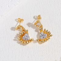 1 Pair Elegant Luxurious Classic Style Oval Heart Shape Plating Inlay Copper Zircon 14k Gold Plated Earrings sku image 3