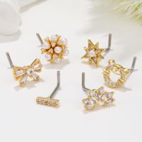 Streetwear Geometric Bow Knot Brass Plating Inlay Zircon 18k Gold Plated Nose Studs main image 4