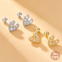 1 Pair Lady Simple Style Heart Shape Plating Inlay Sterling Silver Zircon 18k Gold Plated White Gold Plated Ear Studs main image 4