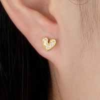 1 Pair Lady Simple Style Heart Shape Plating Inlay Sterling Silver Zircon 18k Gold Plated White Gold Plated Ear Studs main image 5