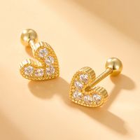 1 Pair Lady Simple Style Heart Shape Plating Inlay Sterling Silver Zircon 18k Gold Plated White Gold Plated Ear Studs main image 3