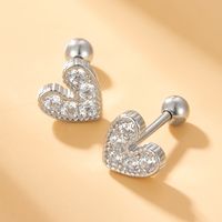 1 Pair Lady Simple Style Heart Shape Plating Inlay Sterling Silver Zircon 18k Gold Plated White Gold Plated Ear Studs main image 2
